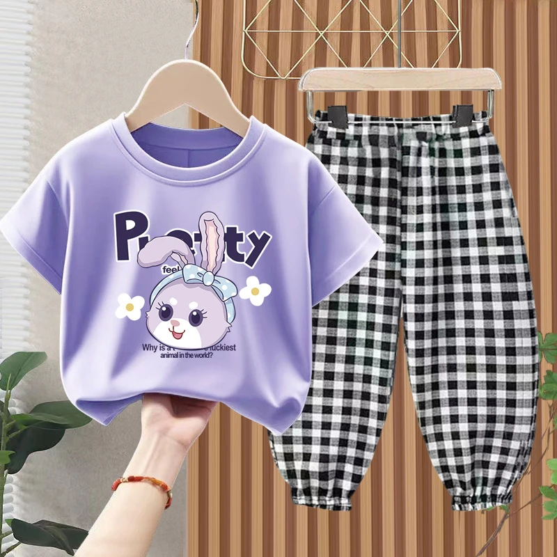 夏季女童洋气套装可爱短袖防蚊裤甜美两件套儿童T恤薄款运动夏装