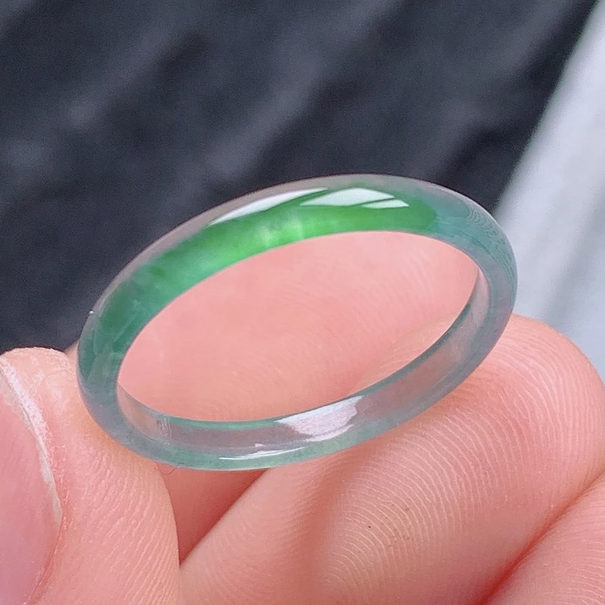 天然翡翠A货老坑种细条飘阳绿翡翠戒指19-20号圈口内径18.7mm$39
