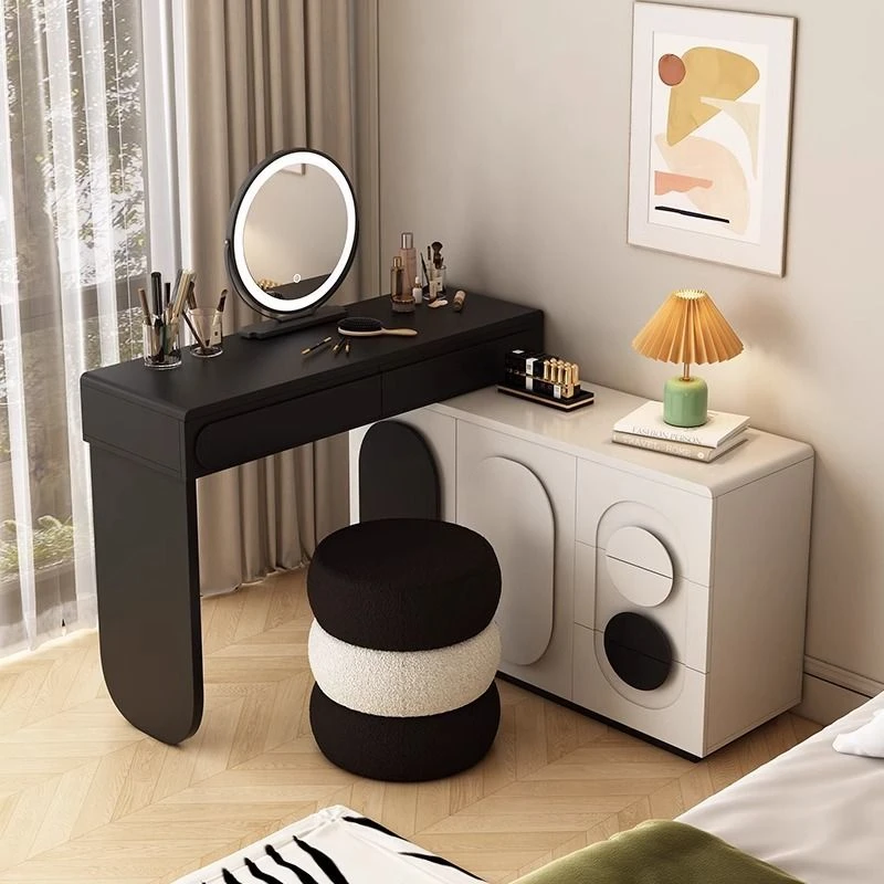 实木梳妆台卧室家用一体收纳柜简约现代床尾斗柜可伸缩化妆桌子