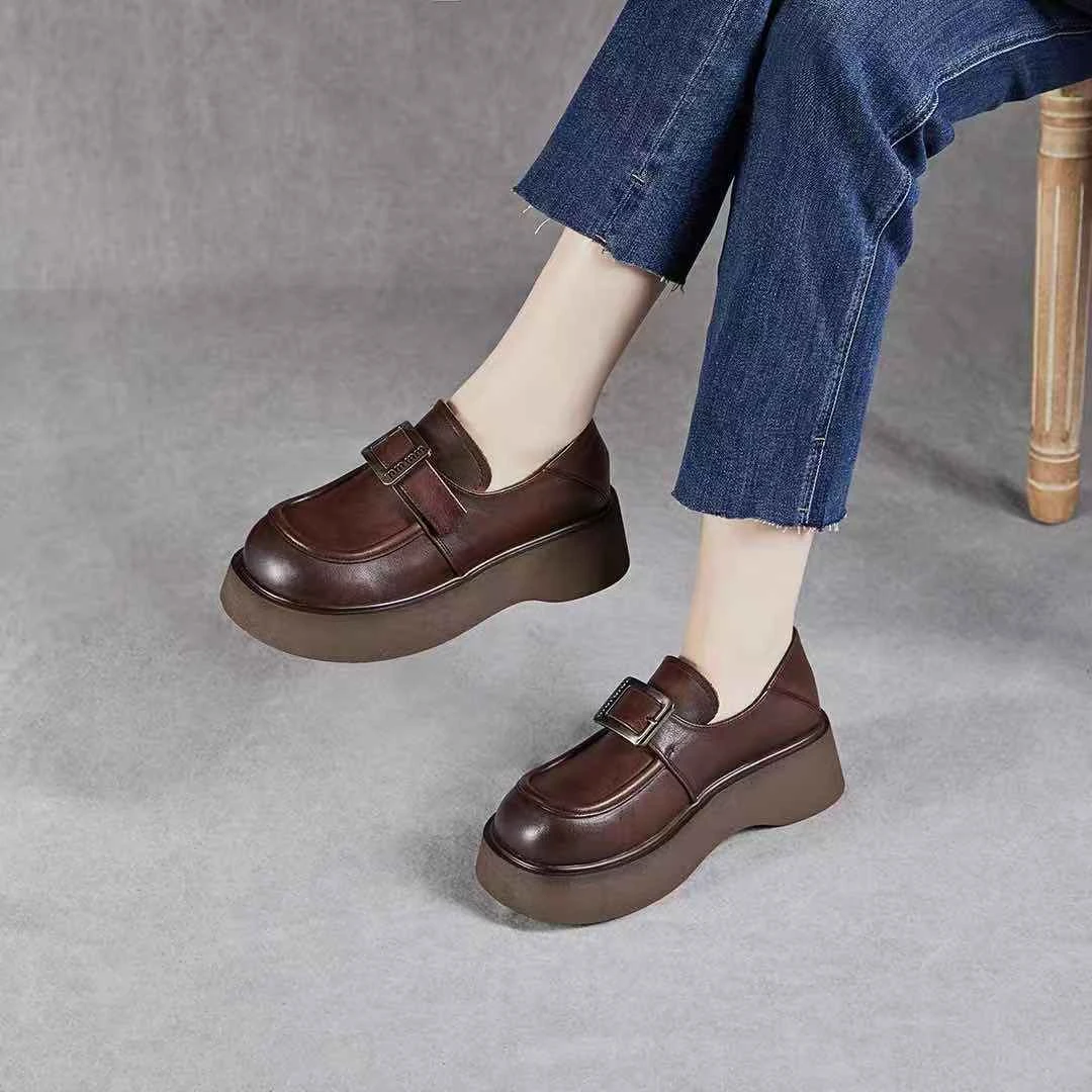 妞38-25733真皮时尚厚底单鞋