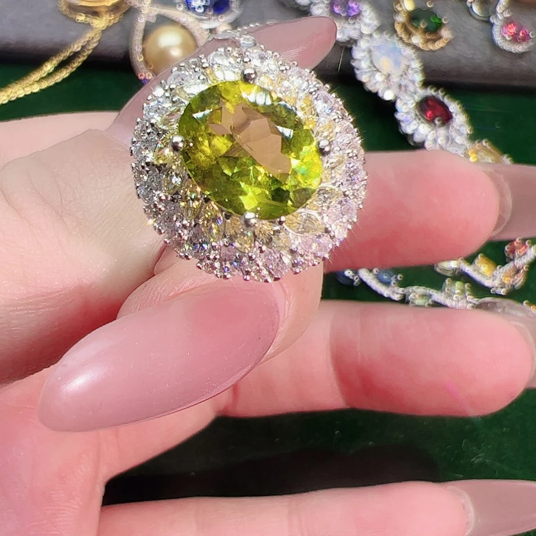 橄榄石戒指银S925镶嵌