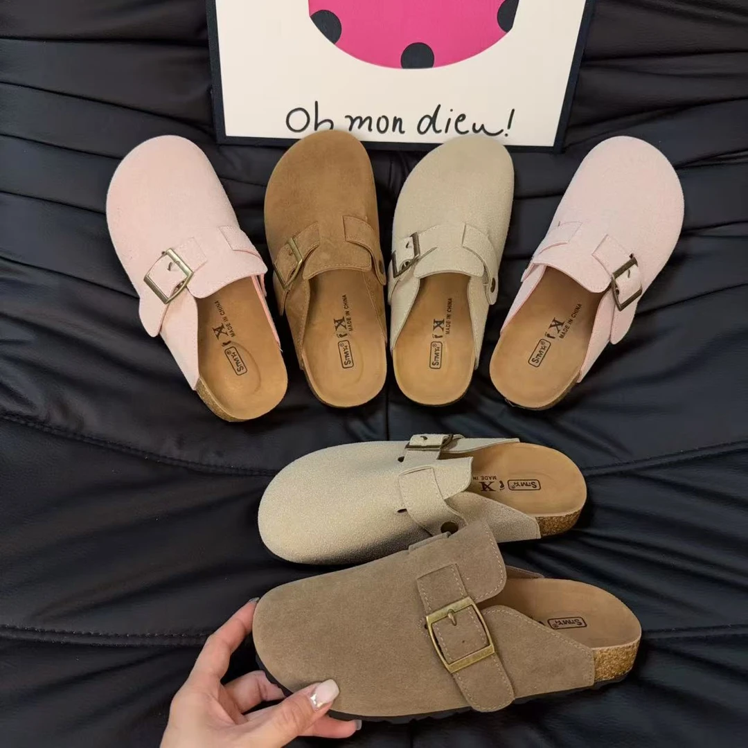 厚底外穿半拖鞋防滑勃肯鞋女软木钓鱼鞋软底新款增高包头拖博肯鞋