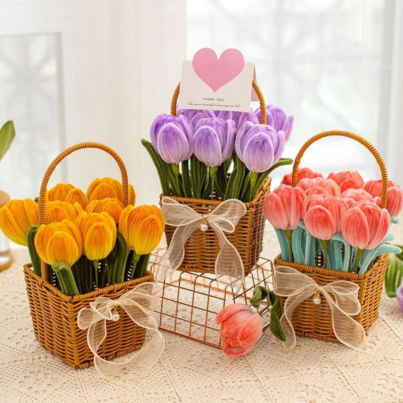 扭扭棒手提玫瑰花篮花束小学生送老师手工diy教师节创意礼物