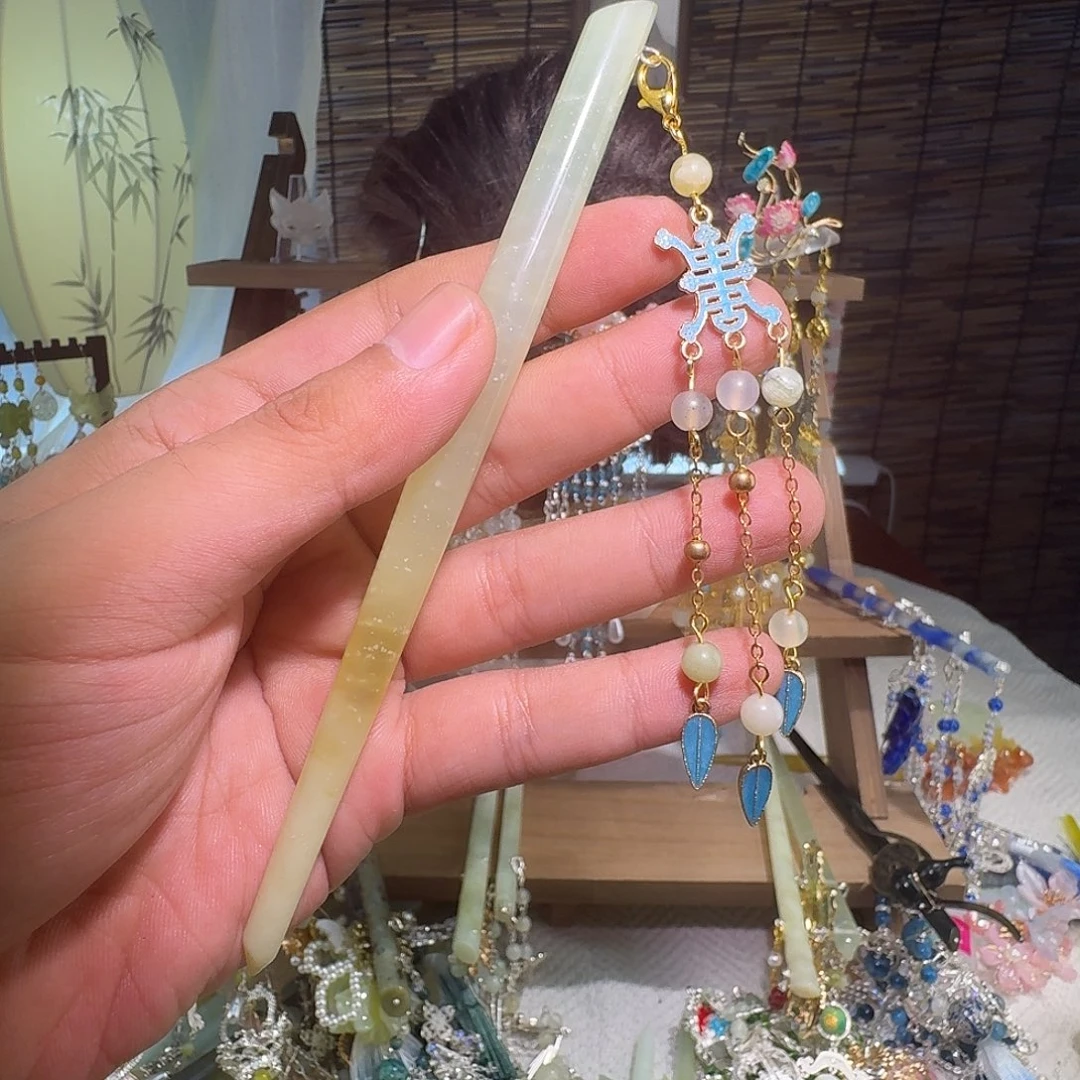 合金蛇纹石玉发饰