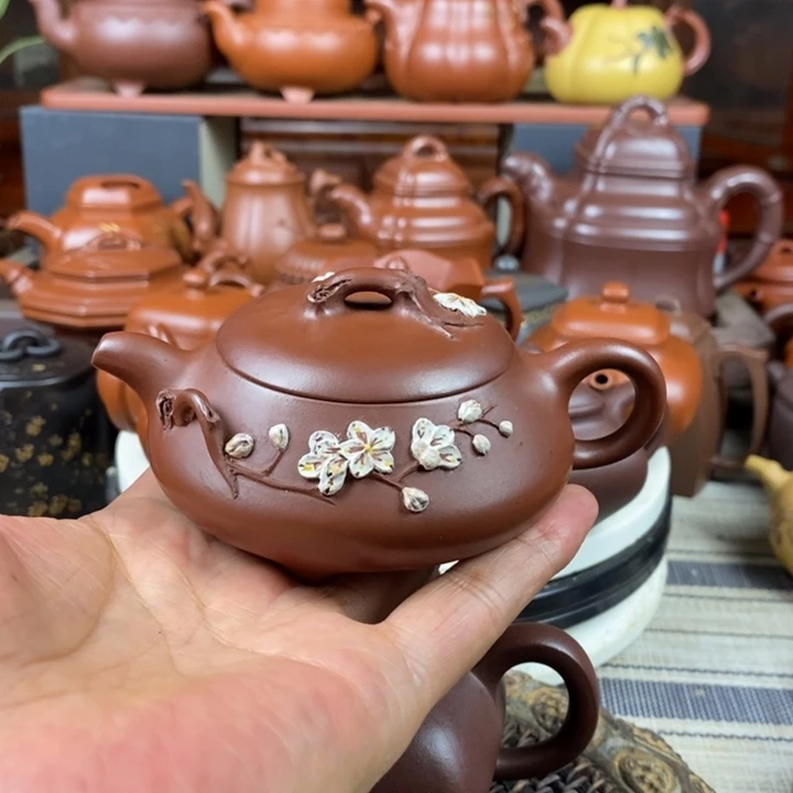 茶壶紫砂汉棠梅花石瓢130cc原矿老紫泥特价