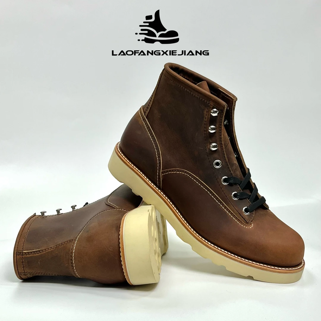 2925/15552工装靴改款F03红铜色疯马皮厚度D楦橡胶大底固特异工艺