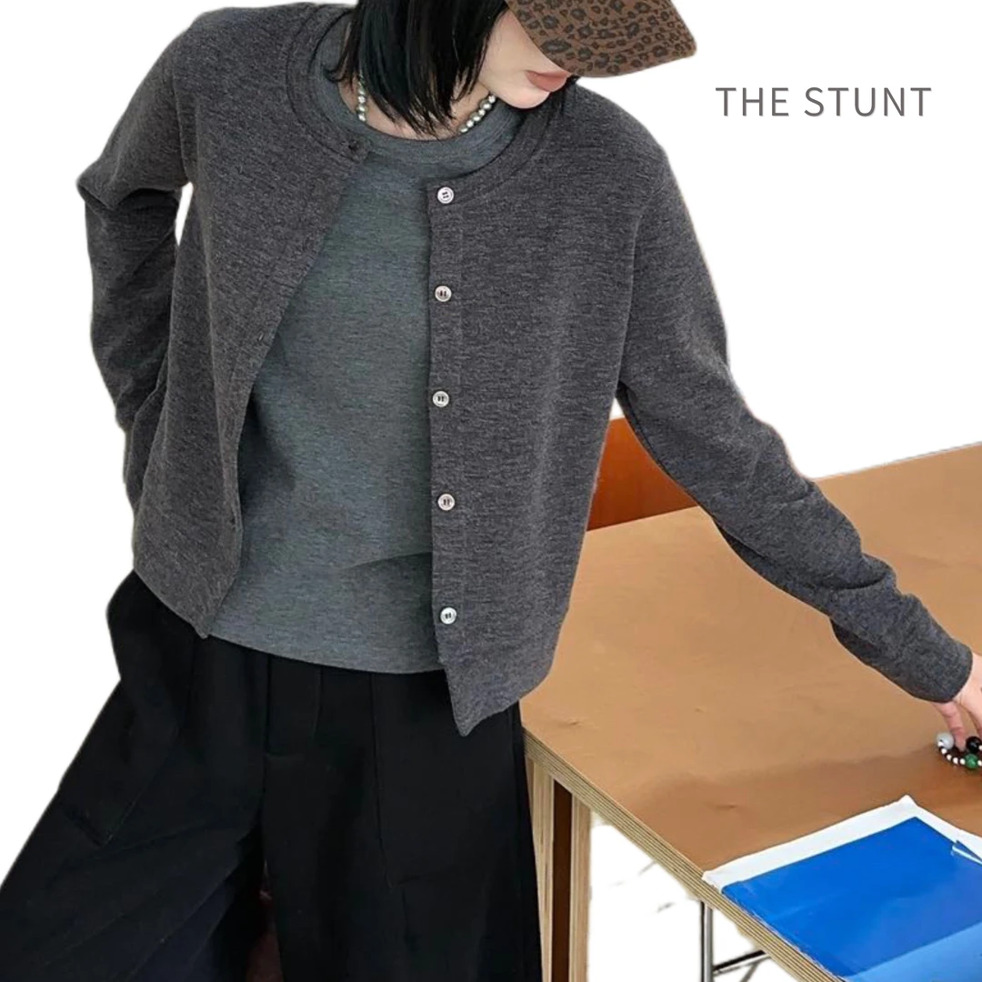 长袖女秋季短外套老钱风开衫夹克外套针织圆领时尚1853