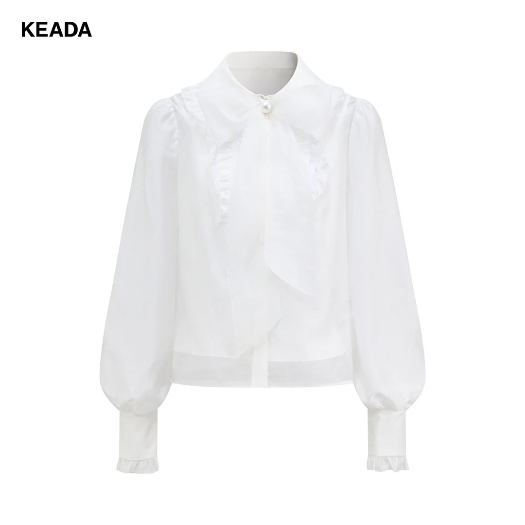 KEADA衬衫温柔灵动珍珠扣蝴蝶结精致少女感衬衫KSD3019235