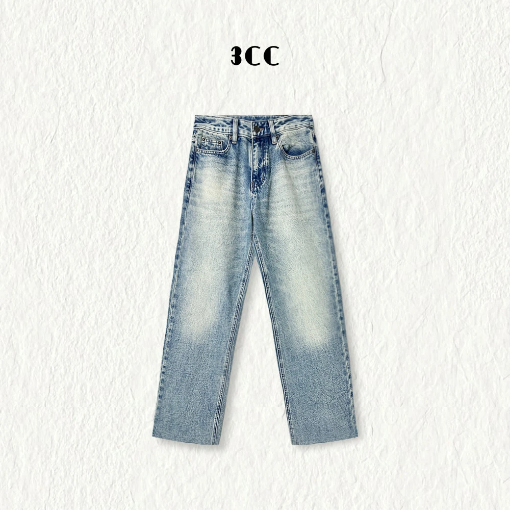 3CC【复古水洗】水洗复古磨边牛仔裤2024秋冬新款显瘦裤子7278