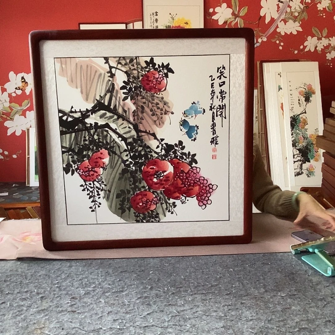 国画手写手绘带框包邮国画作品62✖️62
