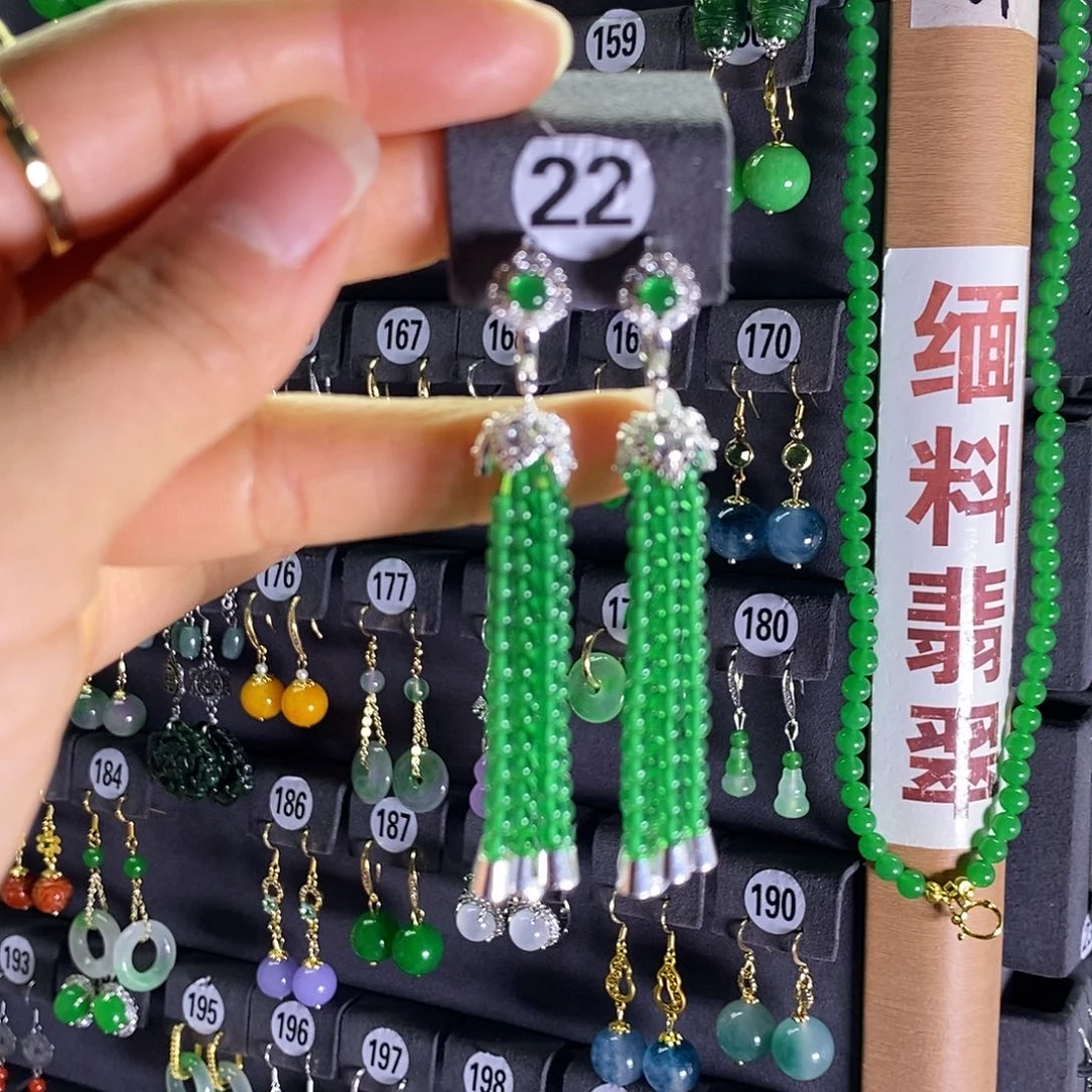 银S925镶嵌翡翠耳饰22