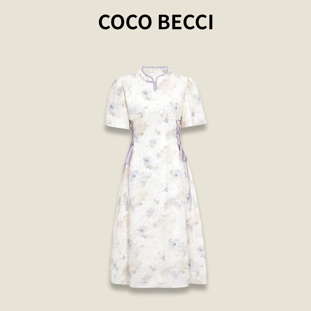 COCO BECCI【白玉紫棠】立领收腰显瘦气质时尚连衣裙CFHHB372128