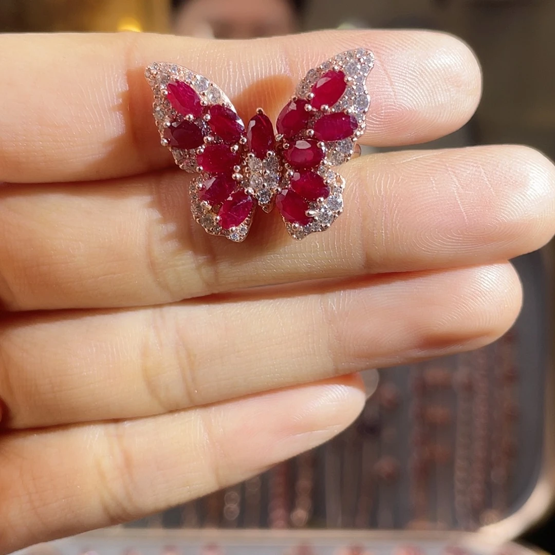 戒指红宝石银S925镶嵌