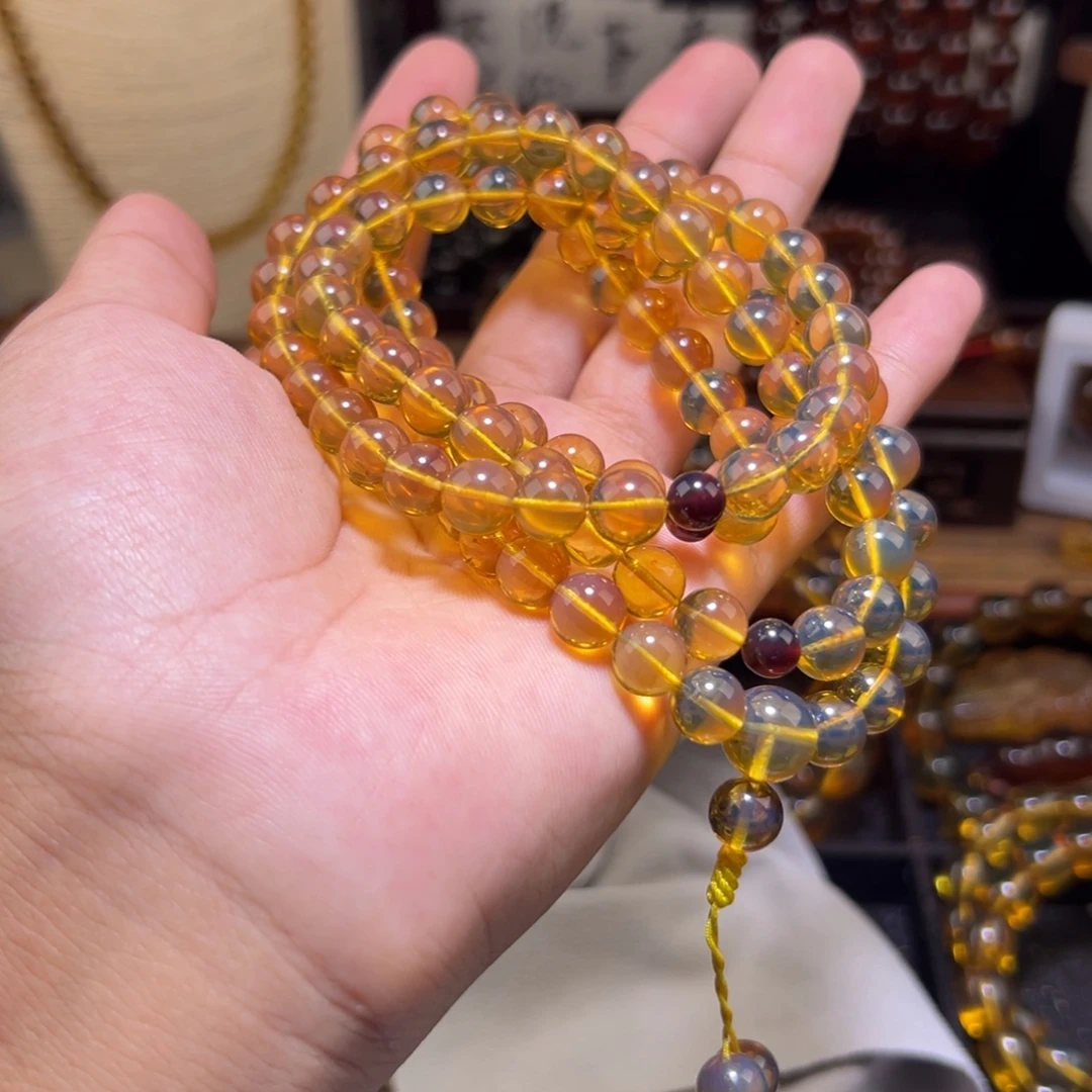 琥珀未镶嵌颈饰8.5mm金棕108