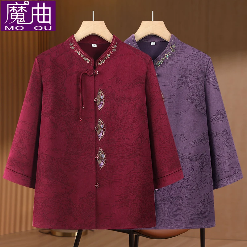 老年人夏装女衬衫奶奶老人衣服春夏中老年女装60岁喜婆婆薄款外套
