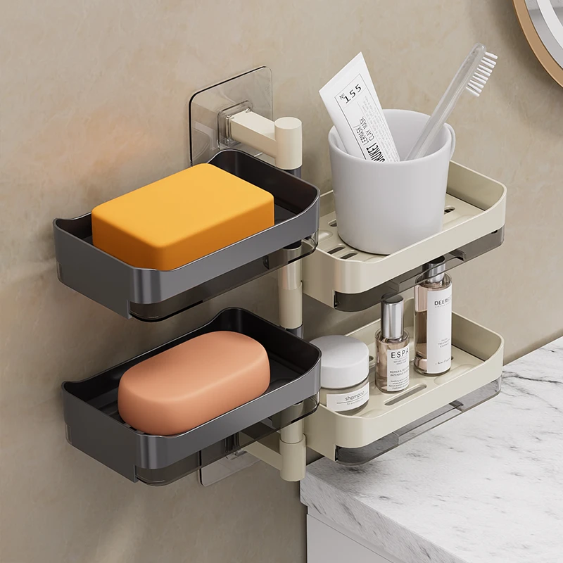 家用旋转肥皂盒壁挂式浴室免打孔香皂盒卫生间沥水盒肥皂架置物架