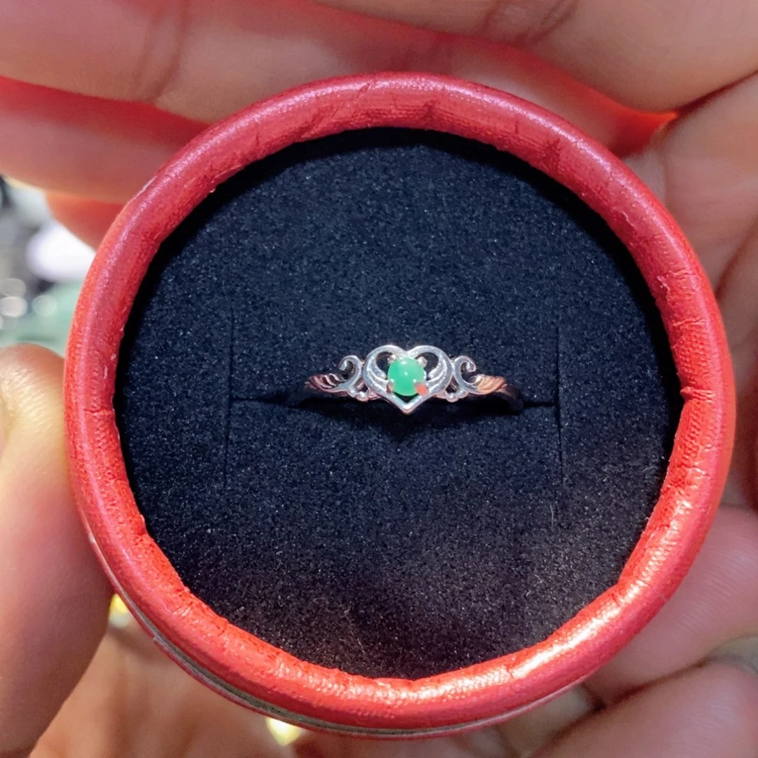银S925镶嵌戒指翡翠天然缅甸翡翠A货戒指