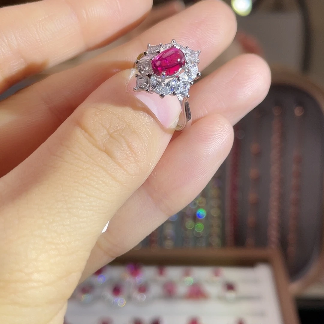 银S925镶嵌戒指碧玺