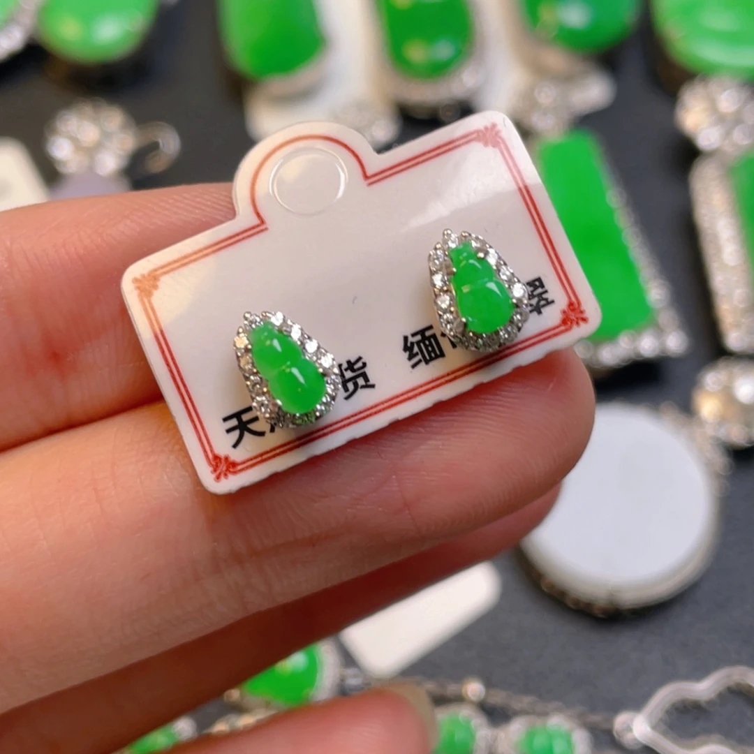 翡翠银S925镶嵌吊坠(不含链)耳钉