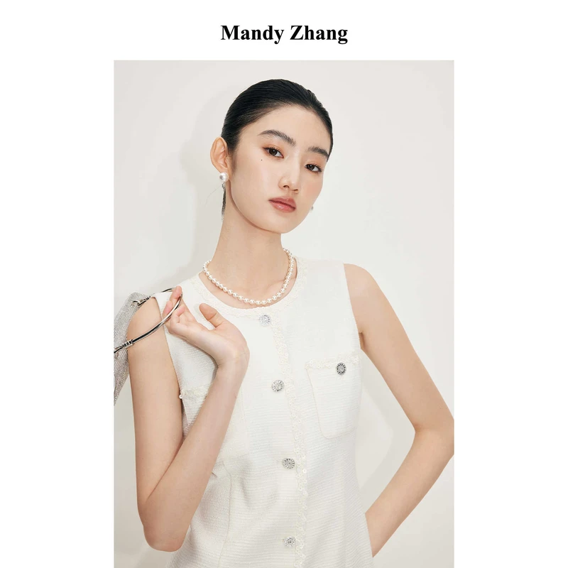 【诗语专属】MandyZhang白色时尚背心连衣裙女夏季无袖短裙子