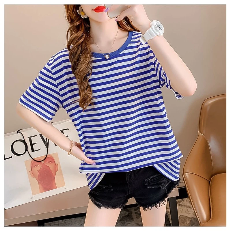 纯棉海魂衫短袖圆领男女情侣装t恤蓝白条纹水手服班服工服定制T潮