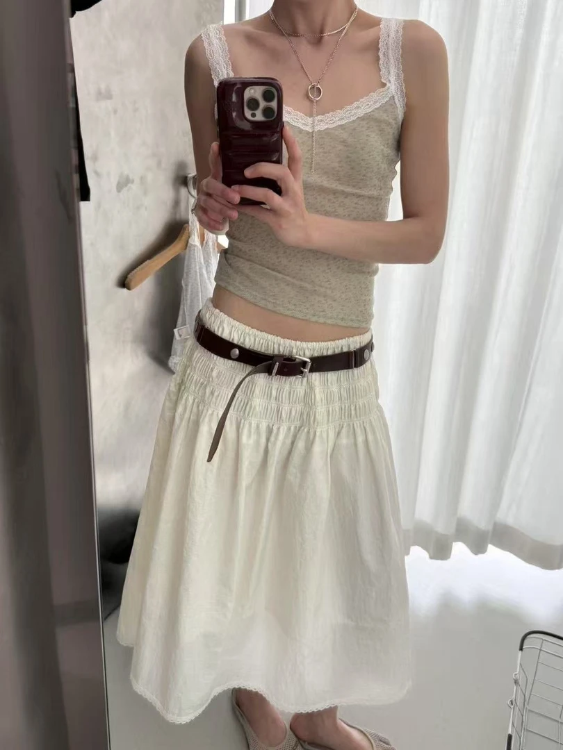 韩国东大门正品女装时尚收腰拼接蕾丝半身裙052707（NO退NO换）