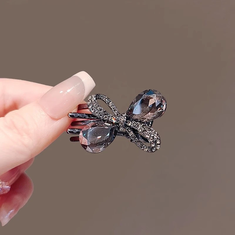 高级感前额侧边碎发夹刘海夹小号闪钻蝴蝶结鸭嘴夹子水晶发卡头饰