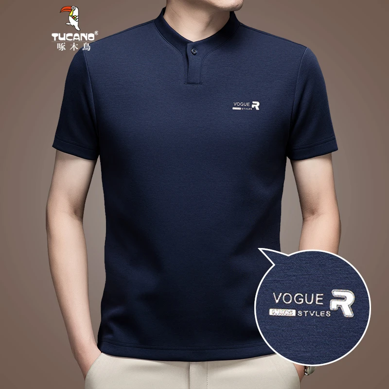 TUCANO/啄木鳥立领男轻奢短袖Polo衫常规款透气t恤夏季纯色 2053#