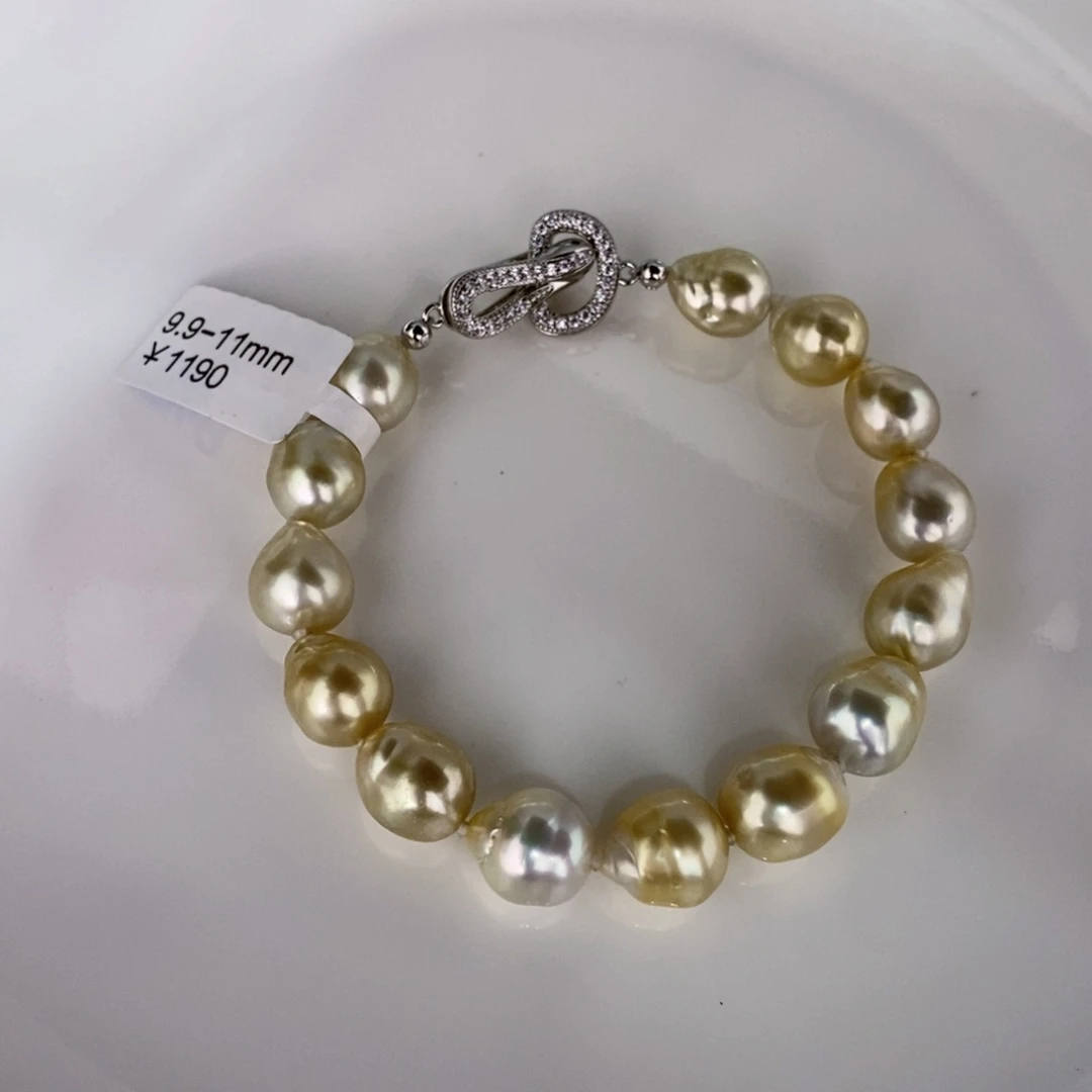 海水珍珠手串未镶嵌W*W金珠巴洛克手链9.9-11玲