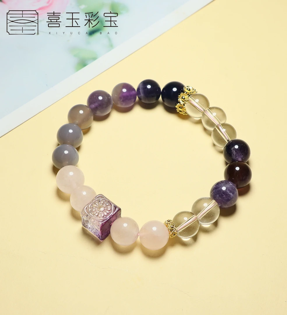 天然水晶九子离火单圈手串卡10mm左右 1333