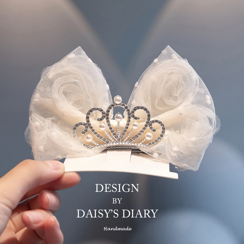 女童皇冠头饰公主高端大气蝴蝶结发夹小女孩宝宝生日儿童珍珠发卡
