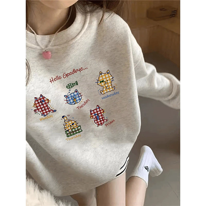 新款圆领加绒加厚卫衣女2025美式宽松oversize慵懒风无帽外套上衣