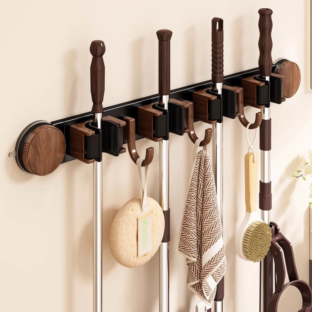 吸盘拖把壁挂夹卫生间浴室挂架免打孔真空无痕拖布扫把挂钩架子