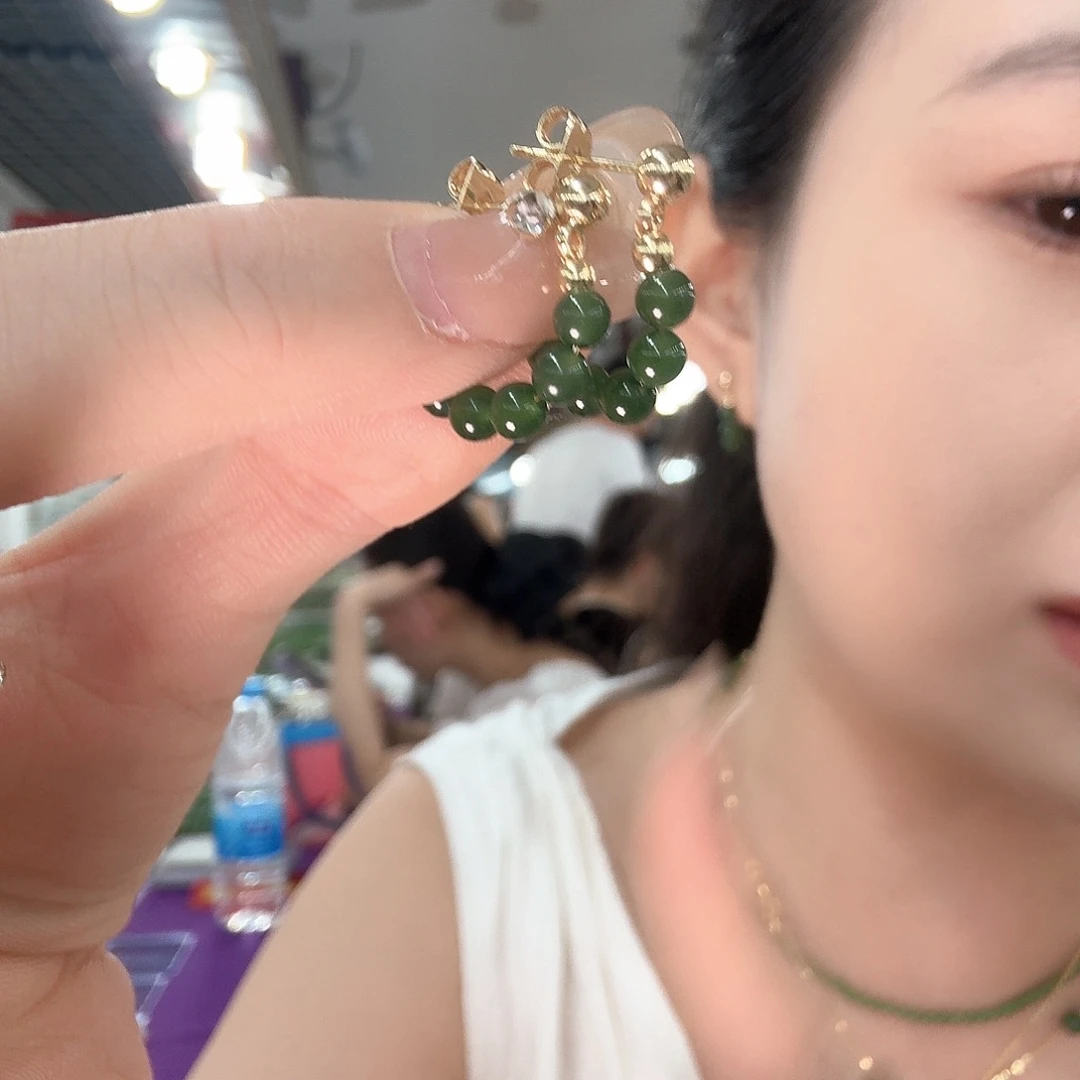 和田玉银S925镶嵌耳饰