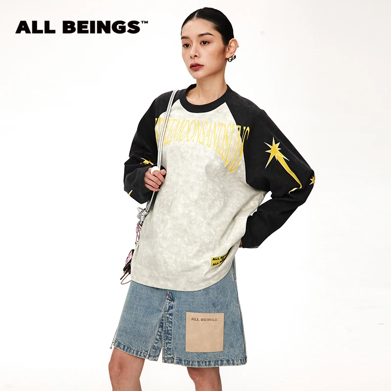 ALL BEINGS浅蓝洗水牛仔开衩A字设计感时尚半裙女