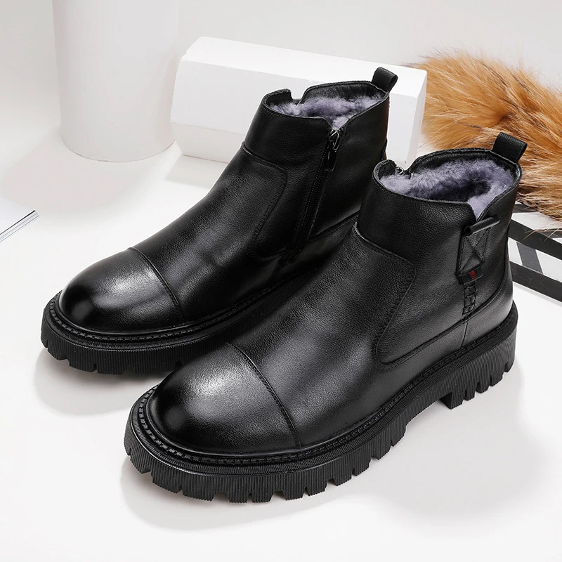 路易圣戈希男款牛皮雪地靴大棉鞋男冬季加厚纯皮毛一体男鞋厚底