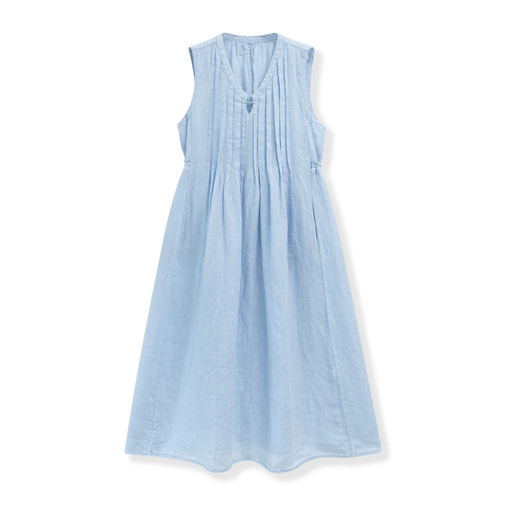 轻奢纯麻透气风琴打揽大摆裙连衣裙2891-352-7983