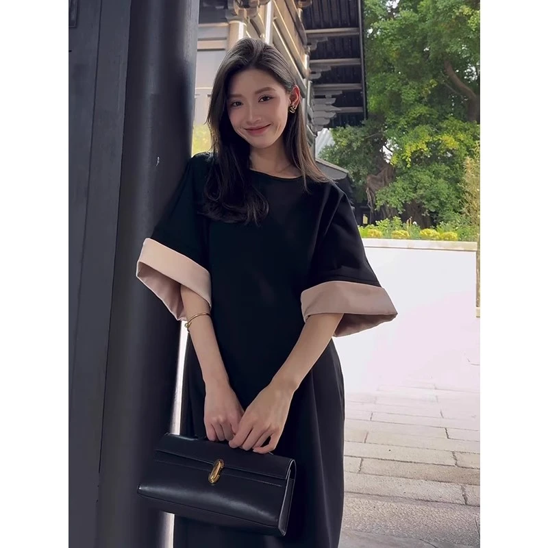 新中式国风黑色连衣裙女装早秋新款复古高级感独特别致绝美长裙子