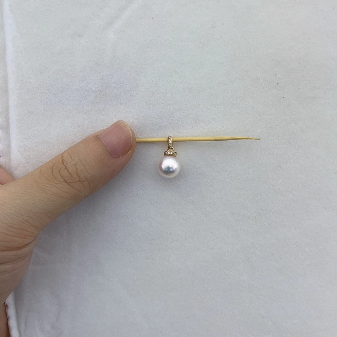 海水珍珠吊坠(赠链)18K金镶嵌8.5-9奶瓶吊坠