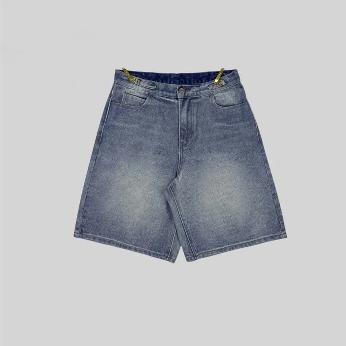【哝哝服饰】2023春夏新款链条水洗欧货牛仔五分短裤205-099112