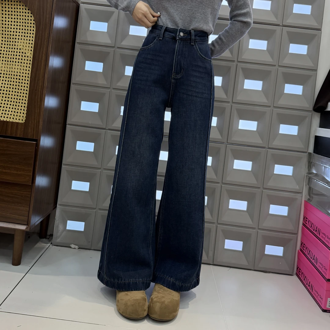 【坦姐严选 实体品质】新款复合绒加厚阔腿牛仔裤13228