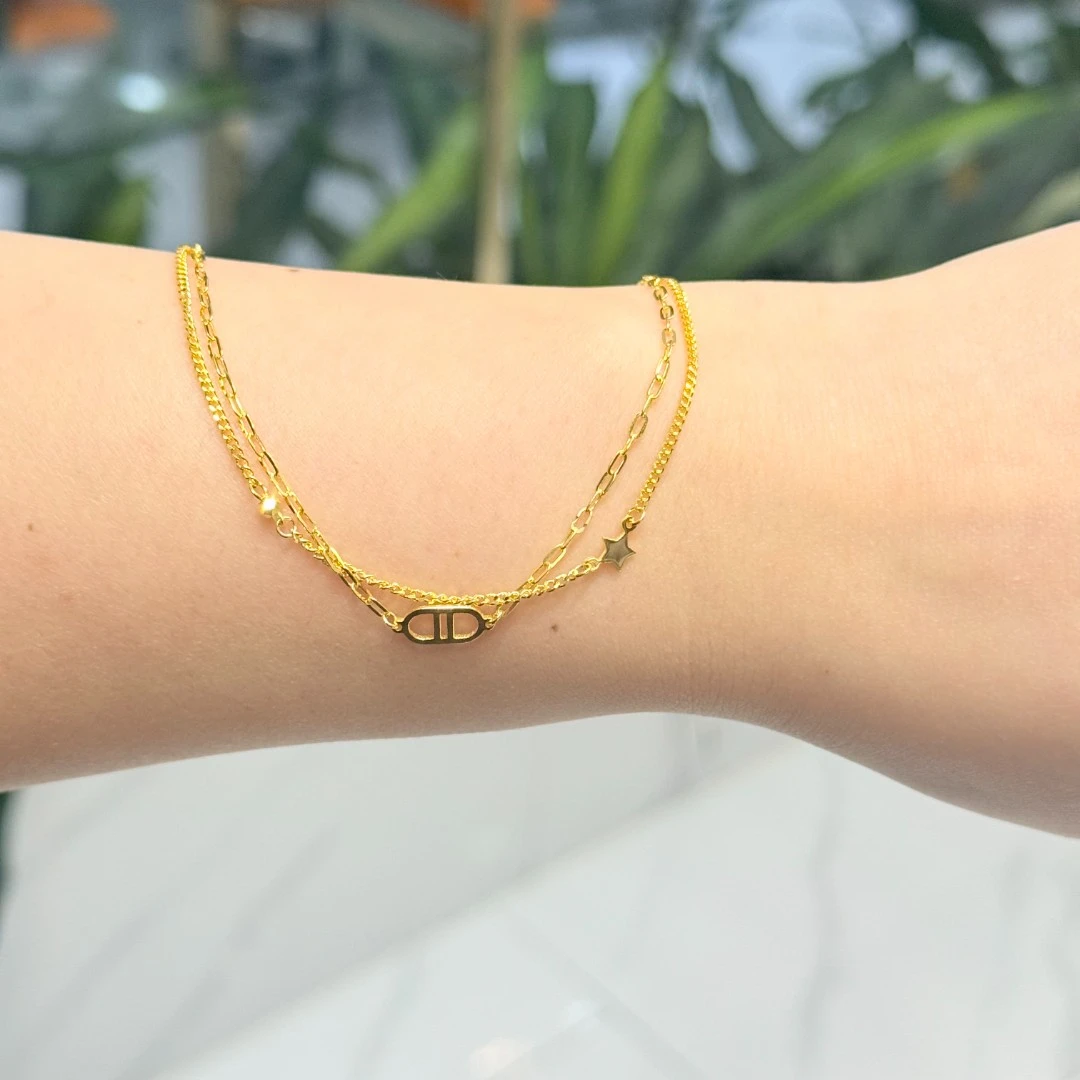 新年-X/Q【猪鼻星星双链手链】足金999精品手链