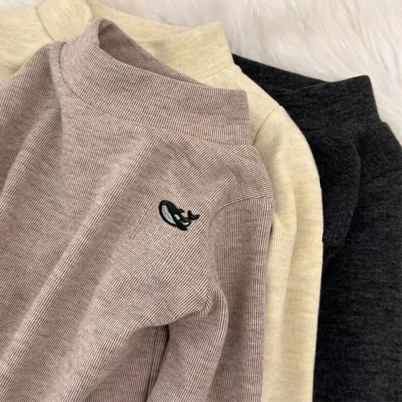 巨柔软秋冬季男童针织半高领加厚保暖内搭长袖刺绣儿童磨毛打底衫