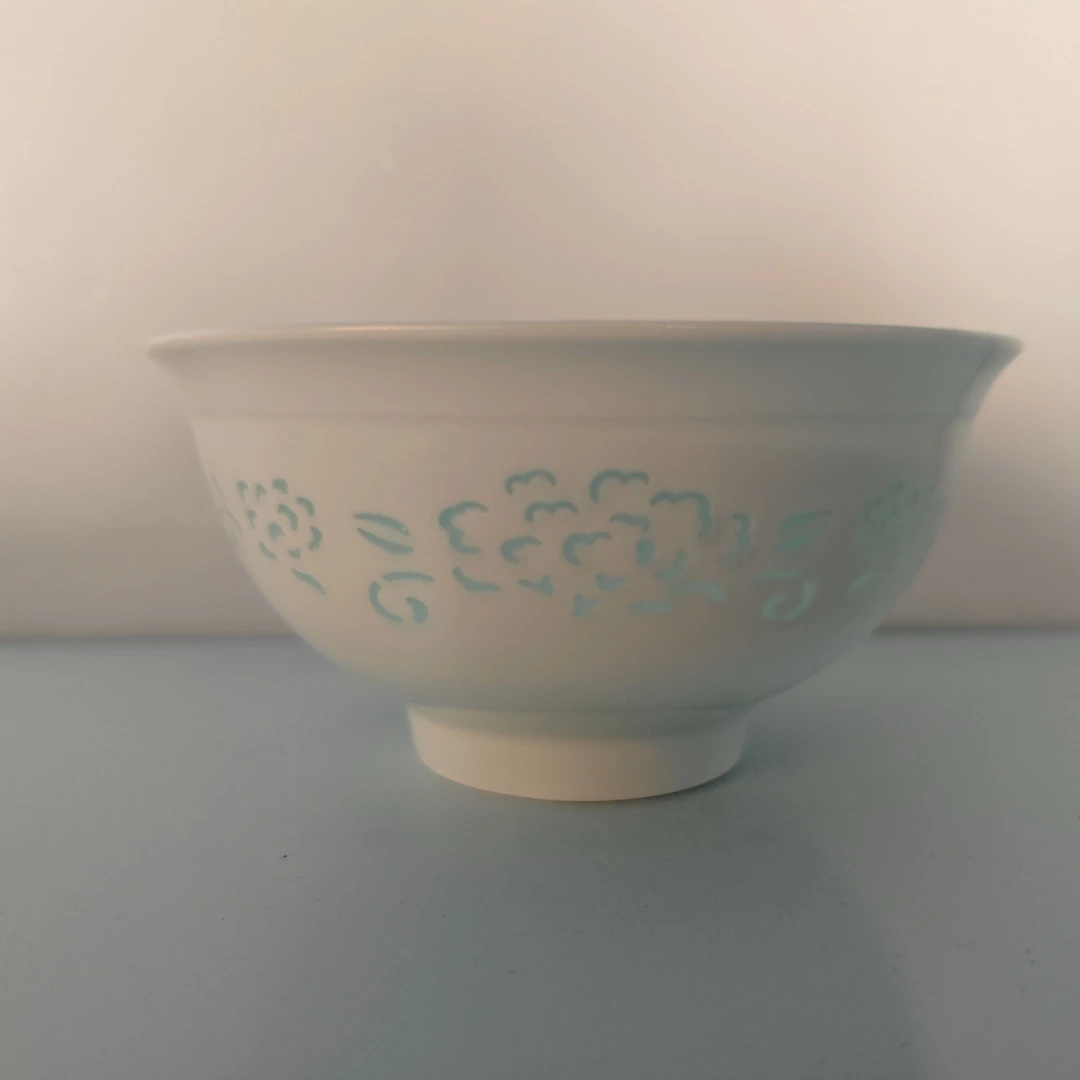 景德镇聚璞祥青花玲珑影青餐具手工陶瓷手绘黄色大碗青瓷米饭碗