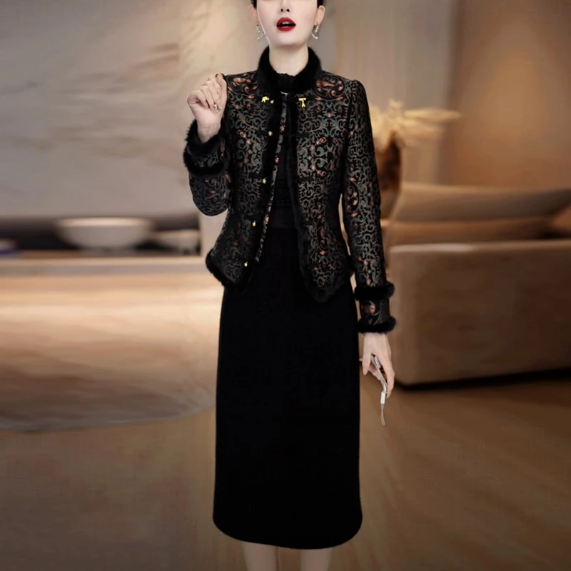 气质优雅裙子套装女冬季新款2025爆款洋气高级感显瘦两件套连衣裙