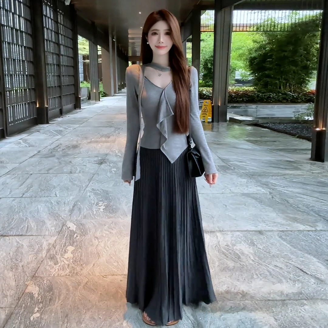 2025新款早秋慵懒风穿搭针织套装连衣裙子女夏法式气质两件套长裙