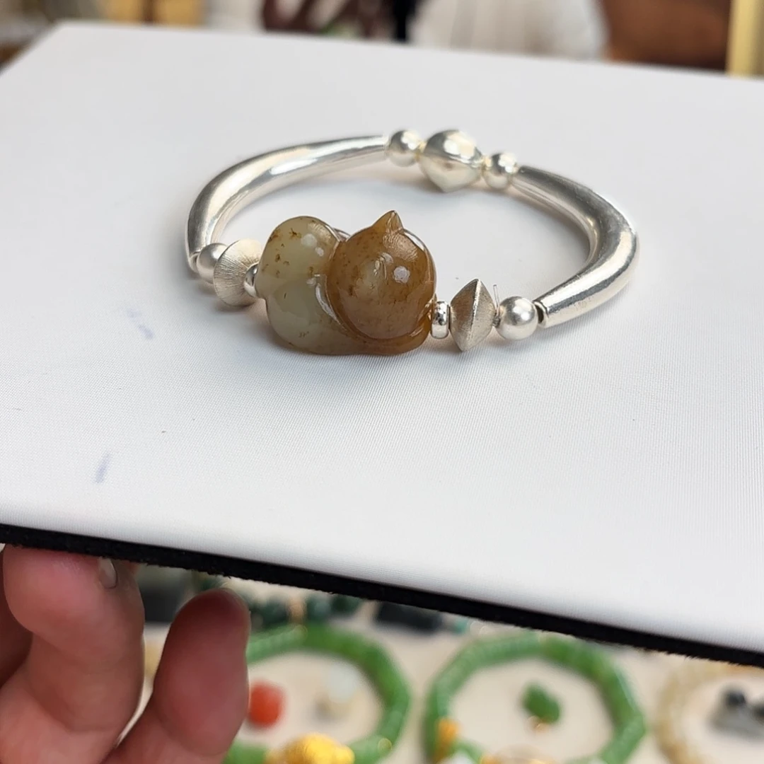 银S925镶嵌手链和田玉（糖玉）