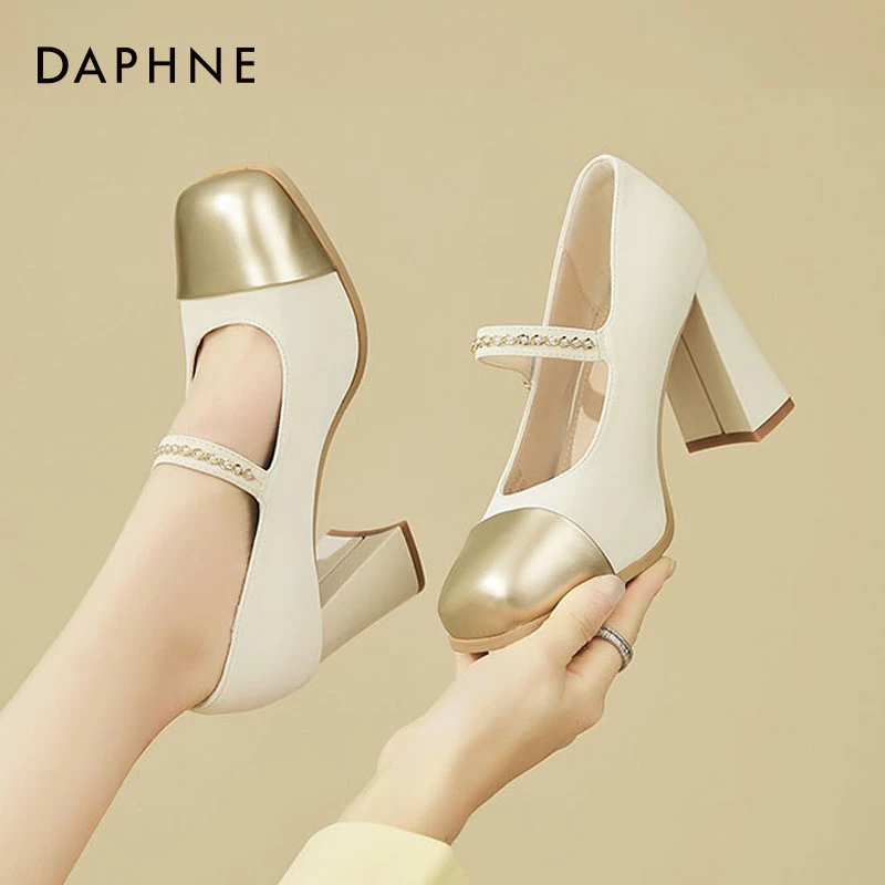 达芙妮玛丽珍鞋女法式2025年春季新款高跟鞋复古百搭拼接气质单鞋