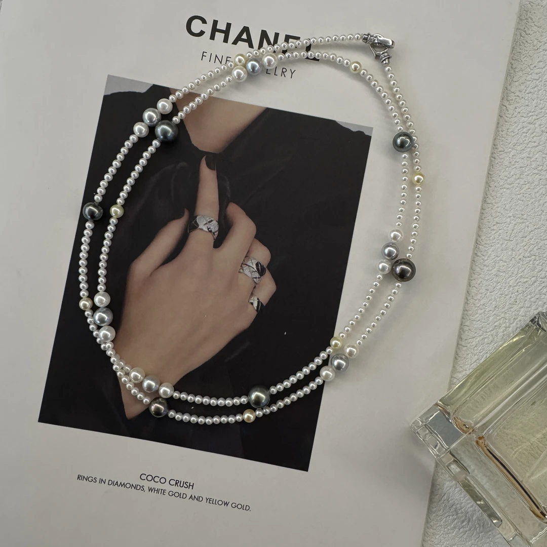 【珠纪儿】百变繁星海水珍珠设计款3-10mm长款毛衣链S925银