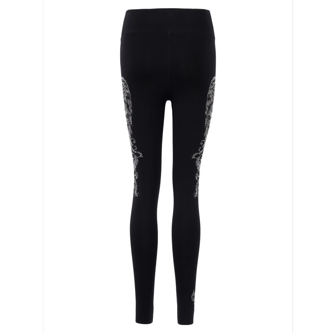 轻奢TCH时尚洋气潮牌翅膀克罗心烫钻黑色打底裤T75A23E5003